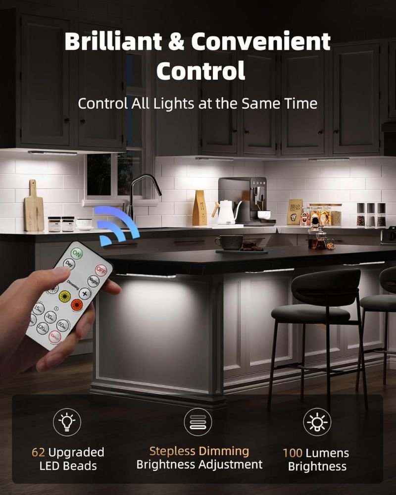 Remote control features for EZVALO wireless lights showing dimming options
